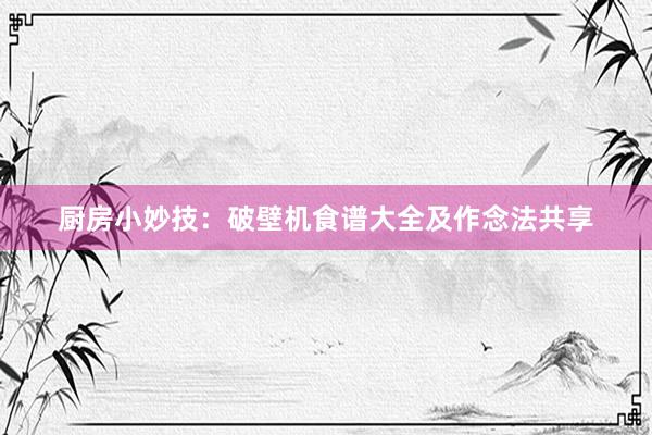 厨房小妙技：破壁机食谱大全及作念法共享